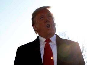 U.S. President Donald Trump speaks to the media on the South Lawn of the White House in Washington, U.S., before his departure to India, February 23, 2020.