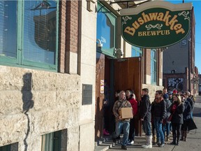Customers stand in line outside of Bushwakker Brew Pub as 2017's batch of Blackberry Mead sells like hotcakes.
