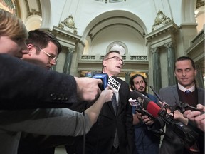 REGINA, SASK :  March 2, 2020  --  Health Minister Jim Reiter speaks with reporters after the opening of a new session at the Legislative Building in Regina on Monday, March 2, 2020.   TROY FLEECE / Regina Leader-Post