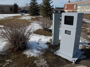 A speed camera sits on the edge of the Imperial Community School yard on Braod Street in Regina, Saskatchewan on Mar. 6, 2020.