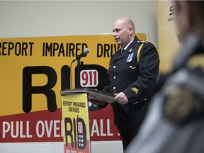 Estevan Police Service Chief Paul Ladouceur speaks at the 10-year anniversary of the Report Impaired Driving (RID) program in Regina on Tuesday, March 10, 2020.