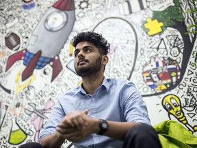 Shalom Mathews, who works for a tech startup called Krugo, at his office at the University of Regina on Wednesday, March 11, 2020.