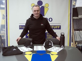 Frank McInally, owner of Abadoo, with #supportlocal merchandise in Regina on Friday, March 27, 2020.  A portion of the proceeds will go to the food bank and the YWCA.