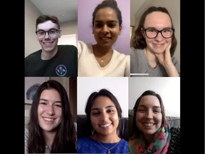 University of Saskatchewan medical students (clockwise from top left) Colten Molnar, Tayyaba Bhatti, Jessica Froelich, Alexa McEwen, Sehjal Bhargava, and Sarah White launched an initiative to support frontline doctors and nurses fighting the coronavirus pandemic in Saskatoon