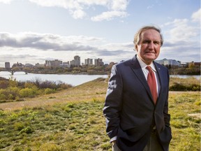 Roy Romanow stands by the Saskatchewan River valley, an area he helped protect through his involvement with the creation of the Meewasin Valley Authority. Photo taken in Saskatoon, SK. on Wednesday, October 9, 2019.