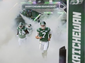 Cody Fajardo, 7, and the Saskatchewan Roughriders won't be emerging from the Mosaic Stadium tunnel until July at the earliest.