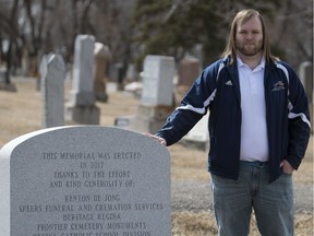 Kenton De Jong spearheaded a project to create a monument at the cemetery remembering those who lost their lives to the Spanish Flu in 1918-20, and stands in the Regina Cemetery.