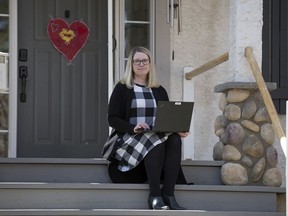 Tamara Erhardt, executive vice president and chief human resources officer with SGI, works from home in Regina on Wednesday, April 15, 2020.