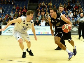 Kai Williams (23), shown here driving the ball, is back in his hometown of Regina after the 2020 British Basketball League season was postponed.