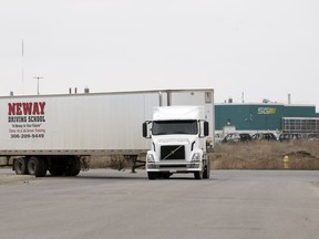 A student driver practicing to get their 1A professional drivers license in Regina on Thursday, April 16, 2020.