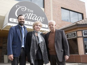 Michael Agelopoulos, left, and his mother Mary and father George, owners and operators of The Cottage Restaurant, have changed their business model to include a takeout menu due to COVID-19 in Regina on Monday, April 27, 2020.