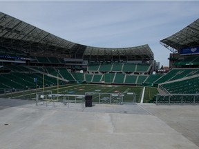 Mosaic Stadium sits empty during the COVID-19 pandemic period.