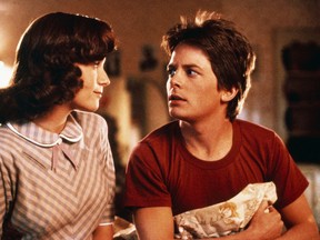 Lorraine (Lea Thompson) and Marty (Michael J. Fox) in a scene from Back to the Future.