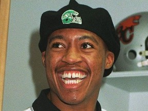 Henry Burris was all smiles when the Saskatchewan Roughriders announced his signing on March 7, 2000.