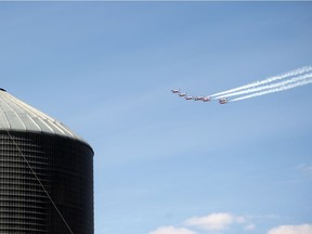 The Canadian Forces Snowbirds, 431 Air Demonstration Squadron, flew over Indian Head on May 12, 2020 on their return from eastern Canada to 15 Wing in Moose Jaw as part of Operation Inspiration, saluting Canadians fighting the spread of COVID-19.