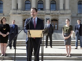 NDP Leader Ryan Meili addresses the media on the front steps of the Saskatchewan Legislative Building in Regina _ the city where his party absolutely most re-establish a foothold.