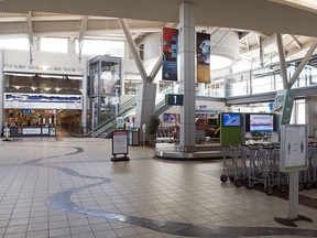 Relief is on the way for the Regina International Airport, seen here in May 2020, in the form of $16 million from the feds for infrastructure improvements.