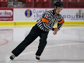 Former Moose Jaw Warrior Cody Beach is now a referee who worked a handful of WHL games last season.