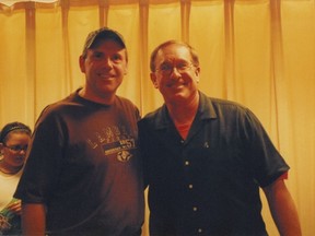 Baseball Hall of Famer Gary Carter with Leader-Post sports editor Rob Vanstone (above) at a book signing in New York in May 2008.  Also shown are autographed photos of Carter (left) with the Montreal Expos and Joey Walters (right) of the Saskatchewan Roughriders. 26 Jan. 2012 (C2) Baseball Hall of Famer Gary Carter, right, with Leader-Post sports editor Rob Vanstone at a book signing in New York in May 2008.  (Baseball Hall of Famer Gary Carter