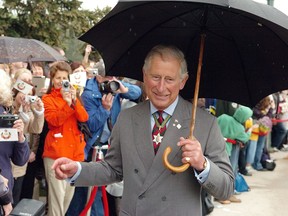 Prince Charles in front of the Saskatchewan Legislative building in Regina on May 23, 2012, during the last official Royal visit to Saskatchewan.