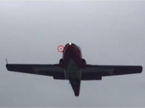 The Royal Canadian Air Force investigation into the fatal Snowbirds crash has recovered video footage that appears to show a bird close to the aircraft's right engine intake during takeoff. (Photo courtesy Royal Canadian Air Force)