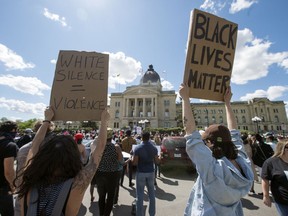 Hundreds gathered outside the Saskatchewan Legislative Building for a solidarity rally against racism in Regina on Tuesday, June 2, 2020.