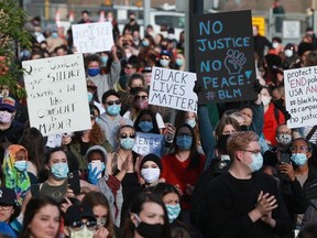 Thousands rallied together Thursday night with a peaceful "Black Lives Matter" march downtown Saskatoon led by organizer Braydon Page to honour George Floyd and stand up against social injustice. Photo taken in Saskatoon on June 4, 2020.