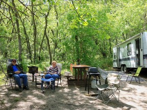 William and Theresa Anderson sit in their campsite in Echo Valley Provincial Park on June 5, 2020. Campgrounds opened at half capacity on June 1 under the Re-Open Saskatchewan plan.