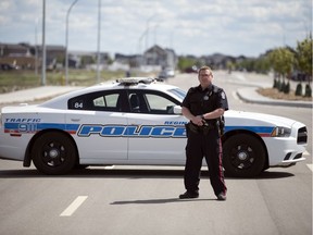 Const. Jim Monaghan with Regina Police Service Traffic Safety Unit stands on Chuka Blvd in Regina on Monday, June 22, 2020.   Chuka has seen an increased amount of illegal street racing lately.