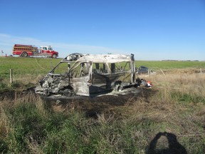 Six people are in hospital after a pickup truck collided with a small passenger van on Highway 11 north of Lumsden. (Supplied)