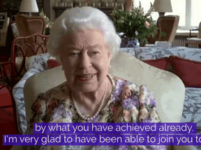 Queen Elizabeth participates in a Zoom video call to mark Carers Week in a screengrab taken from a video handout released on June 11, 2020.