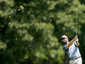 Adam Hadwin of Canada plays his shot from the fifth tee during the first round of the Workday Charity Open on July 09, 2020 at Muirfield Village Golf Club in Dublin, Ohio.