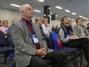 Yorkton Mayor Bob Maloney listens during a session on the opening day of the Saskatchewan Urban Municipalities Association convention held at Queensbury Convention Centre in Regina on Sunday Jan. 31, 2016.