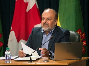 Saskatchewan's chief medical health officer Dr. Saqib Shahab gives an update on the COVID-19 pandemic situation in Saskatchewan during a news conference held at the Saskatchewan Legislative Building in Regina, Saskatchewan on May 4, 2020.