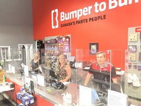 Great West Auto Electric/Bumper to Bumper staff (from right to left) Stacy Rathwell, co-owner Leanne Tuntland-Wiebe and co-owner Sharon Walde stand behind the counter, ready to welcome customers.