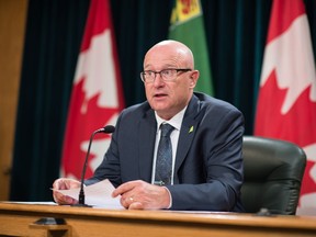 Saskatchewan Minister Responsible for Rural and Remote Health Warren Kaeding speaks to media during a news conference regarding COVID-19 at the Saskatchewan Legislative Building on July 16, 2020.