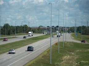 New LED lights have been installed along Ring Road in what the City of Regina and the provincial government have termed the "expressway lighting project" between Assiniboine Avenue and Albert Street South. The lights are visible along both sides of Ring Road in Regina, Saskatchewan on July 21, 2020.