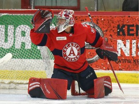Goalie Logan Flodell in action last season with the University of Acadia Axemen.