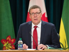 askatchewan Premier Scott Moe speaks to members of the media regarding an upswing in cases of COVID-19 in the province during a press conference held at the Saskatchewan Legislative Building on July 22, 2020.