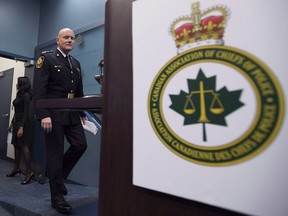 "Arresting individuals for simple possession for illegal drugs is ineffective and doesn’t save lives," says Chief Const. Adam Palmer, president of the Canadian Association of Chiefs of Police, seen here in a file photo from Oct. 15, 2018. The police association is calling on the federal government to decriminalize the possession of small amounts of illegal narcotics for personal use.