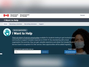 The federal government's I Want to Help website is pictured in a screengrab.