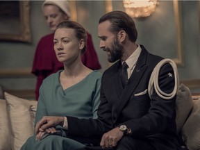 Yvonne Strahovski (centre) as Serena Joy in The Handmaid's Tale (pictured Season 3). Alastair Muir, who grew up in Regina, Sask., is the key makeup artist on The Handmaid's Tale.