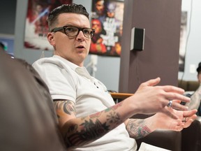Dustin Browne is pictured in the Street Culture Project office on Albert street during a meeting in April 2019.