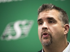 Saskatchewan Roughriders general manager Jeremy O'Day, shown in this file photo, met with the media Tuesday — one day after the 2020 CFL season was cancelled due to COVID-19.