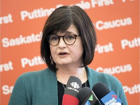 NDP education critic Carla Beck speaks at the Legislative Building in Regina on Monday, February 24, 2020.