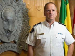 Outgoing RCMP F-Division Commanding Officer Assistant Commissioner Mark Fisher stands for a photo in the F-Division headquarters building on Dewdney Avenue in Regina, Saskatchewan on August 5, 2020.