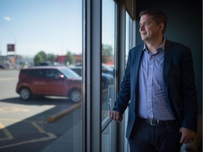 Andrew Scheer, outgoing leader of the Conservative Party of Canada, stands in his constituency office in Regina on Aug. 18, 2020.