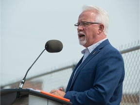 Jerry Flegel, a veteran Regina city councillor, speaks regarding his mayoral aspirations at a news conference held just off Dewdney Avenue in Regina, Saskatchewan on August 20, 2020.