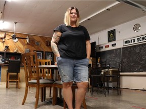 Mayor Kaylah Turner in the former school building in North Portal, Sask. The building is now a private social club with American and Canadian members who are now cut off by border restrictions. Arthur White-Crummey/ Regina Leader-Post