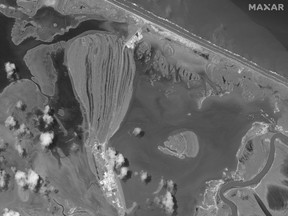 An overview of the SpaceX Boca Chica facilities seen after a successful static engine test of the Starship SN5 in Texas, U.S., in this July 30, 2020 satellite image by Maxar.